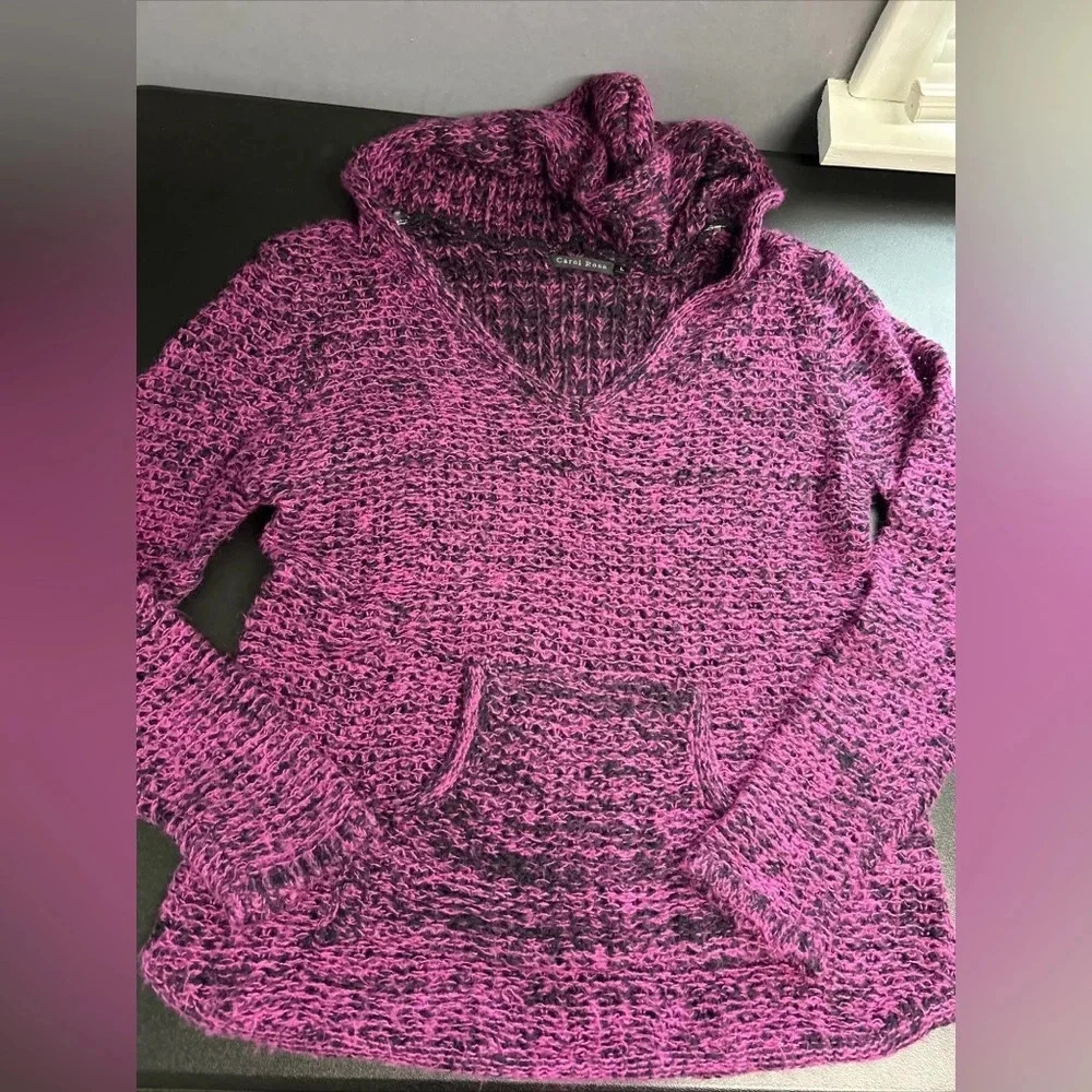 Carol Rose Women’s Large Open Knit Hooded Sweater Boho Fairygrunge Colorful Cozy